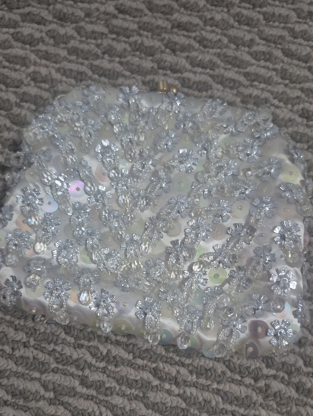 Sequin & Bead Embellished White Evening Clutch